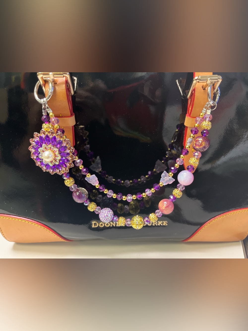 Violet Royale Purse Charm | Purple Crystal Purse Jewelry | Floral Bag Chain